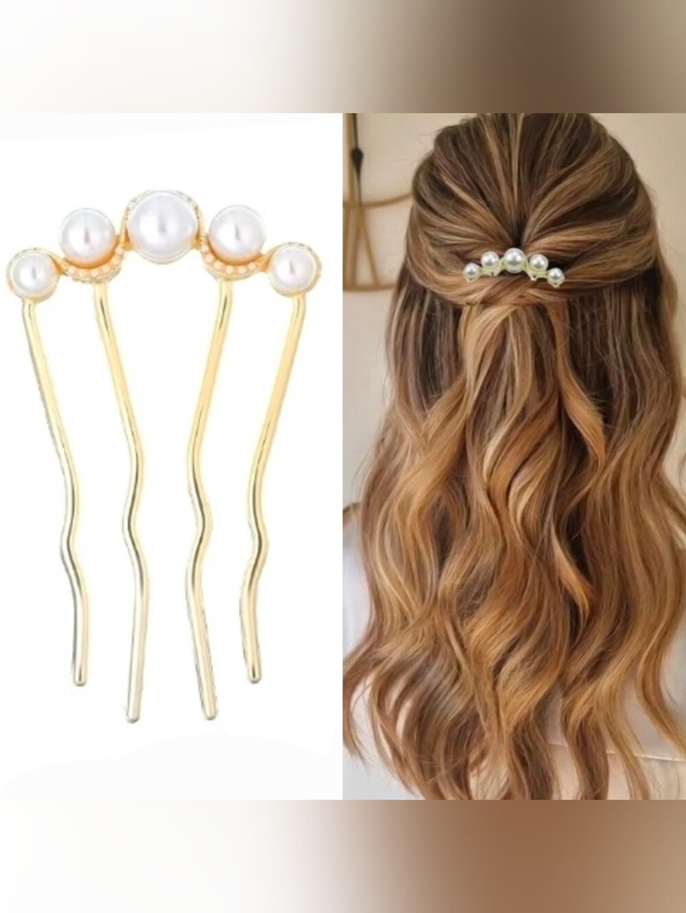 Elegant Faux Pearl Gold-Toned French Hair Fork BNIB